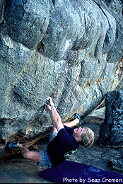 Shaun Harris on 'Pale Rider' V10, Campground Boulders, Photo by Sean Cremen
